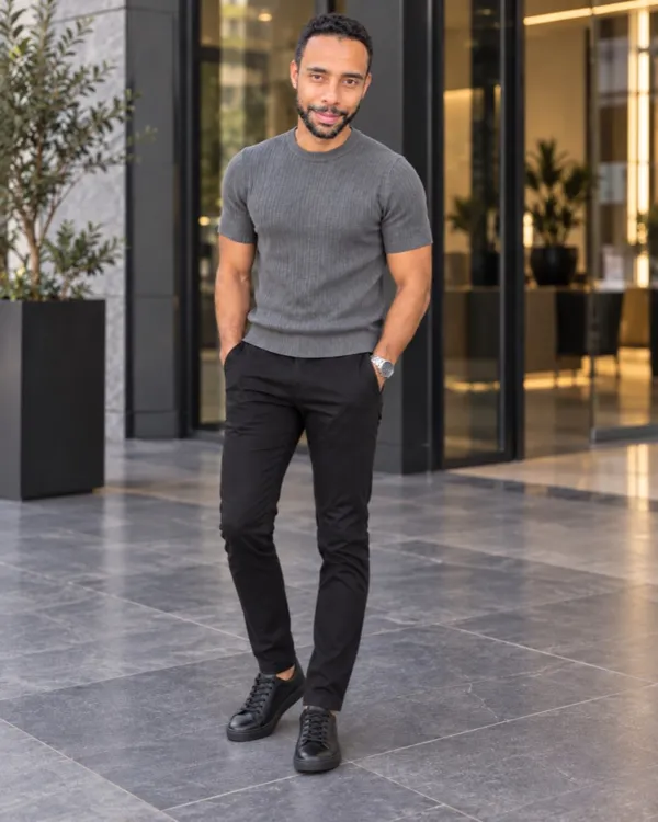 Depois: Calça preta + sapato preto